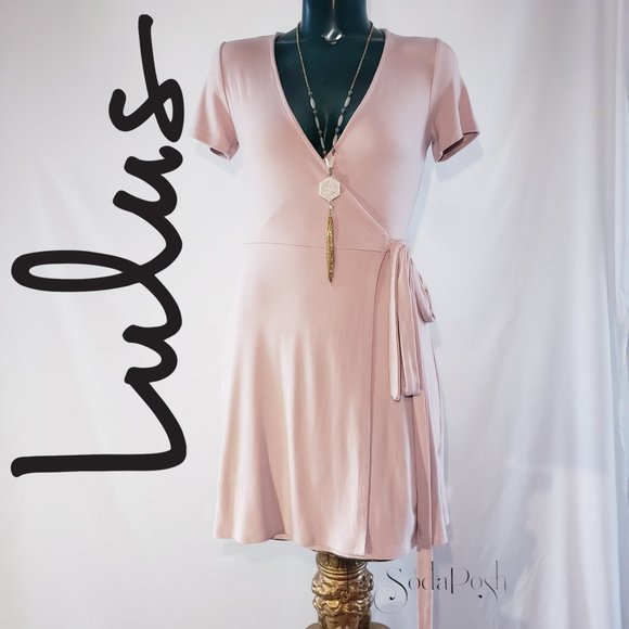 light pink wrap dress short